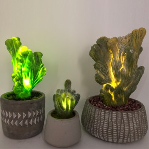 LED-konstgjord kaktus i dekorativ glaskruka suckulent dekoration